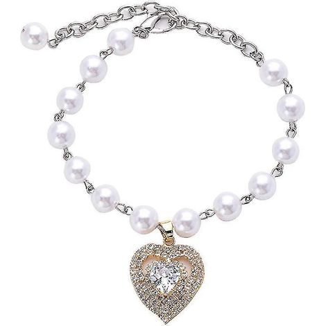 Collar con colgante de cristal en forma de corazón para mascotas (gatos y perros) con perlas brillantes. (1/5)