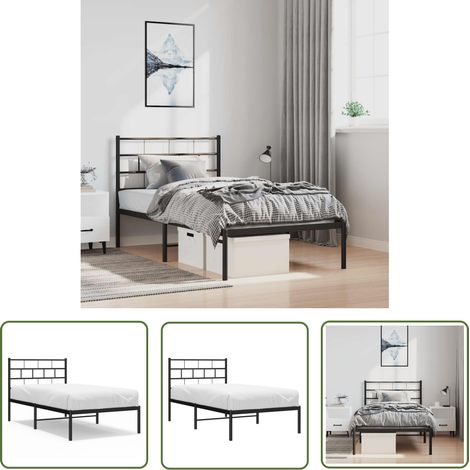 The Living Store Cadre de lit métal sans matelas avec tête de lit noir 100x190cm - Cadre De Lit Metal - Lit Double - Lit Avec Têtière - Literie - Meuble Chambre (1/5)