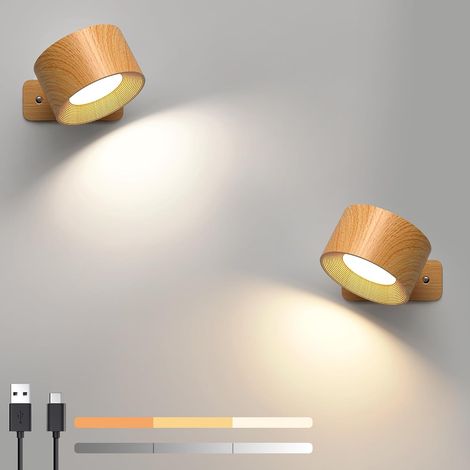 2 Pièces Applique Murale, Lampe Sans Fil Rechargeable, Rotation 360°, 3 Températures, Intérieur Chambre (1/5)