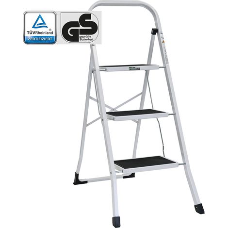 Trittleiter 3-stufig klappbar TÜV/GS 150 kg Anti-Rutsch Trittflächen Klapptritt Leiter in weiß (1/5)