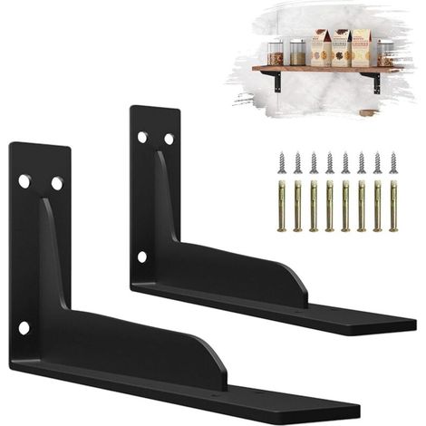 Lot de 2 supports d'étagère en métal ferreux robuste de 14 cm pour montage mural en forme de L, supports pour étagères