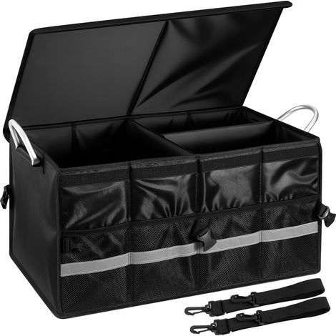 JF HOME BLISS Heavy-Duty Car Boot Organiser 65L Collapsible Waterproof Storage Box with Compartments Reflective Strips & Anti-Slip Base for SUV Truck Hatchback Foldable Cover & Mesh Pockets Black (1/5)