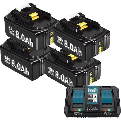Wiederaufladbarer Akku, 8000 mAh Kapazität, kompatibel mit verschiedenen Modellen, 4 x 8,0 Ah Akkus, 1 x 6 A Ladegerät, 18 V (1/2)