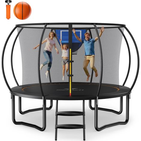 MERACH Gartentrampolin Trampolin Ø305cm, 10 ft, mit Sicherheitsnetz, Anti-Rutsch-Leiter, Basketball-Set, Gewicht 150 kg (1/5)