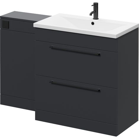 Napoli 460 Gloss Grey 1300mm 2 Drawer Vanity Unit Toilet Suite with Glide Basin - 1300mm - Matt Black 480mm HandleWithout Kingston Toilet Pan