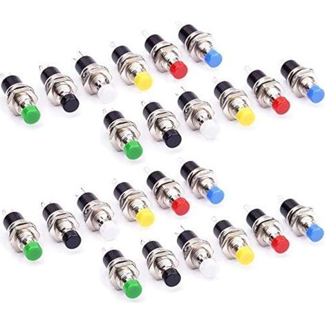 Pack of 24 Mini Momentary Push Buttons, Normally Open (NO), 7mm Round SPST ON/OFF Push Buttons, 2 Pins, 1A, 250V AC, for Hobby Model Railroading (1/5)