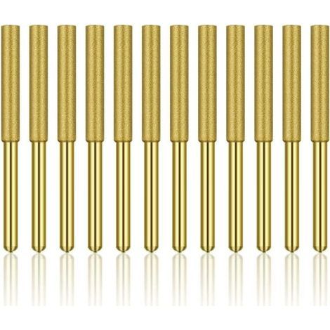 12 Pcs Diamond Chainsaw Sharpener, High Hardness Titanium Plated Burr Grinding Wheel, Chainsaw Sharpener Stone Bits, 5/32in 4mm (1/5)