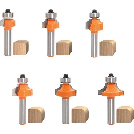 Fraises à bois arrondies - Lot de 6 - Carbure et acier - Tige 8mm rayons variés - Menuiserie et bricolage - Rayons 2 à 8 mm (1/5)