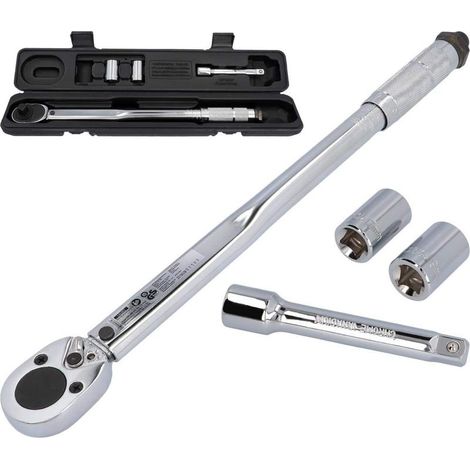 Clé dynamométrique réglable jusqu'à 210 Nm – Entraînement 1/2' – Douilles 17/19 mm – Rallonge 120 mm – Finition chromée et poignée antidérapante (1/5)