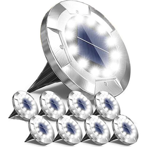 Lampes lumière blanche argent, lampes solaires au sol, éclairage de chemin, éclairage paysager, d'extérieur, solaires, 8 pièces (1/5)