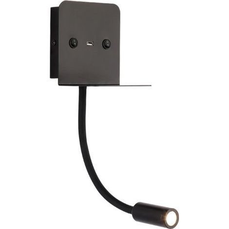Applique murale + liseuse led 3W avec port usb Noir - Noir (1/4)