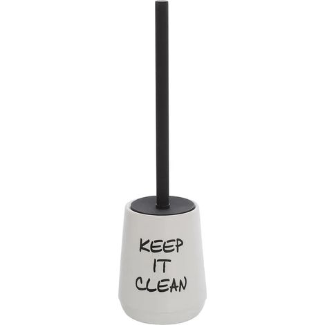 Portascopino da appoggio linea Wash in ceramica bianco con scritte nere (1/5)