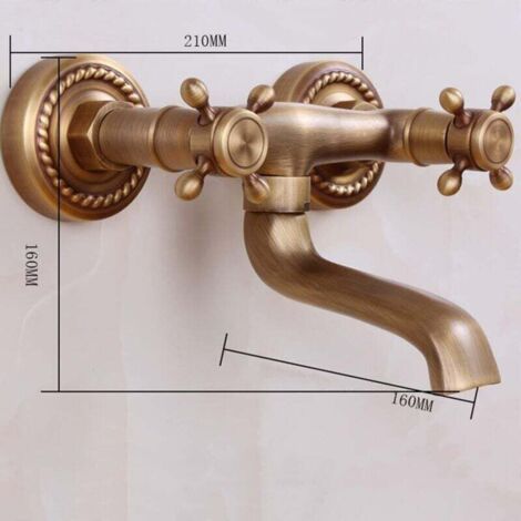 Robinets, robinet de salle de bain en laiton antique, robinet de baignoire chaud et froid, robinet de cuisine mural rétro élégant en laiton antique, bec de 16 cm (1/3)