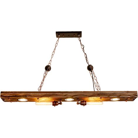 Retro Vintage Eisen & Holz Pendelleuchte Esszimmer Wohn Zimmer Deckenlampen E27 Hängeleuchte Industrial Design 220V (1/5)