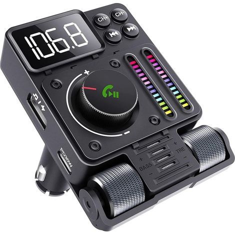 Bluetooth-Autoadapter, FM-Transmitter, PD 30W kompatibel, Freisprecheinrichtung, 180°-Drehung, Audiotuner mit Bass- und Höhenregelung. (1/5)