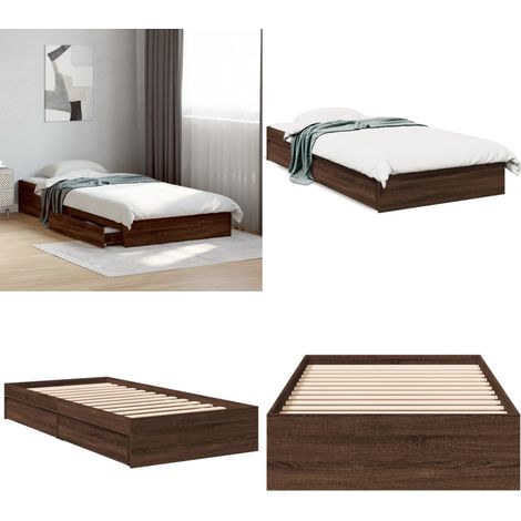 Cadre de lit avec tiroirs sans matelas chêne marron 75x190 cm - Cadre De Lit - Lit Double - Meuble De Chambre - Rangement Sous Lit - Tiroir Lit - Home & Living