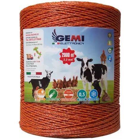 Hilo Conductor Redondo Para Pastor Eléctrico Cerca Eléctrica 2000 MT 2,2 Mm² Valla Eléctrica Valla Electrificada Para Animales Vacas Caballos Perros Cerdos Gallinas Zorros Gemi Elettronica