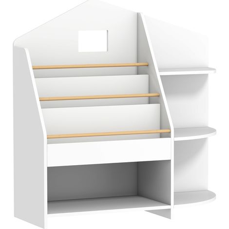 Étagère enfant pour livres et jouets à 7 compartiments, bords arrondis, rangement peu encombrant pour chambre et salle de jeux, blanche, en bois – CHICFURN (1/5)