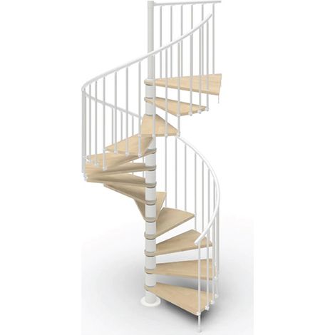 Spindeltreppe mit 16 stufenanzahl - Zu erreichend Höhe 3.28 à 3.84m - Durchmesser 140cm - Holz und weiß - PHOLA140/SBMNAT-16