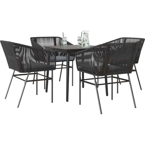 Juego de comedor jardín 5 piezas cojines ratán sintético negro vidaXL (1/5)