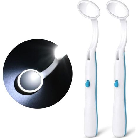 Miroir d'Inspection Dentaire avec LED Lumière, 2 Pièces Miroir Dentaire avec La Lumière, Miroir Anti Brouillard Courbe Angle, Miroir Buccal pour Soins Dentaires, Bleu (1/4)