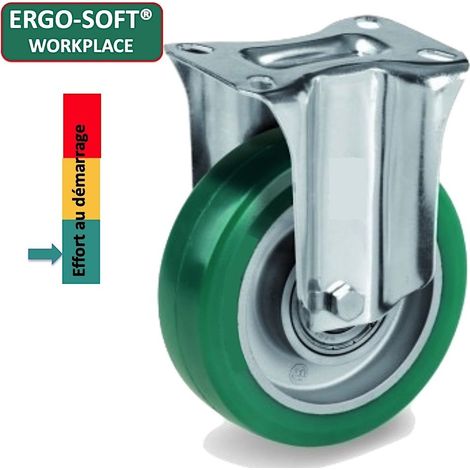 Roulette fixe diamètre 100 mm polyuréthane vert ERGO-SOFT® - 200Kg (1/2)