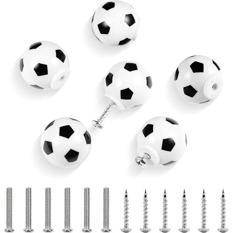 Lntyq Lot de 6 Poignée Meuble Poignées de Porte De Football Poignées de Commode de Football Poignées de Tiroir pour Enfants Tiroirs D'armoire Enfants et Amateurs de Sport (1/5)