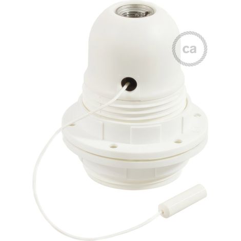 creative cables - Kit portalampada E27 in termoplastica con Doppia ghiera per Paralume e Interruttore a Tirante - Bianco
