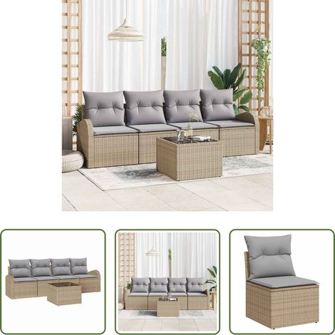 Terrassensofa -  Garten-Sofa-Set mit Kissen mit Speicher 5 pcs Beige und Grau (1/5)