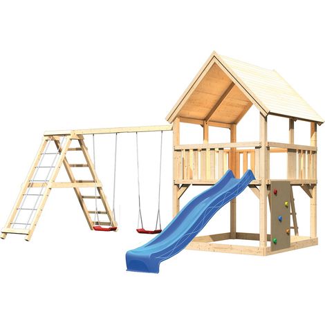 Akubi Spielturm Luis natur Rut. blau+DS+KG+Kletterwand