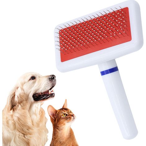 Cepillo de aseo con agujas de acero inoxidable, desenreda y elimina nudos, para perros y gatos de pelo largo.