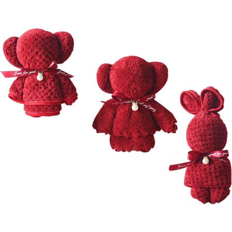 Serviettes de Saint-Valentin avec un adorable ourson rouge , lot 3 , en tissu , décoratives et acces (1/5)