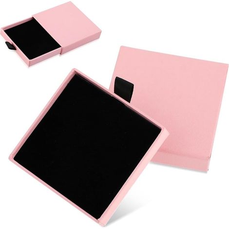 Schmuckgeschenkbox aus Papier, 9 x 9 x 1,7 cm, kleine Schachtel für Halsketten, Ohrringe und Ringe, rosa