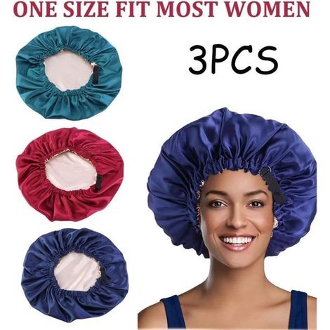 (Cyan, Marineblau, Rot) Schlafhaube – Satin – Verstellbar – Bequem – Anti-Frizz – Für Erwachsene (1/4)
