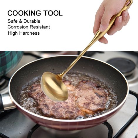 Louche en Acier Inoxydable Dorée, Grande Cuillère à Soupe, Spatule de Cuisine, Outil de Service pour Sauces et Ragouts (1/5)
