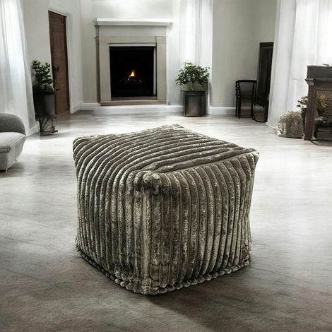 Pouf carré velours grosses côtes kaki VISBY (1/3)