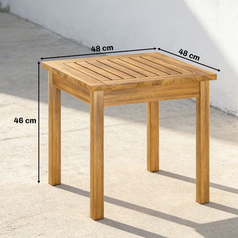 Table d'appoint carrée 48 x 48 cm, résistante aux intempéries, avec plateau à lattes et pieds réglables. (1/5)