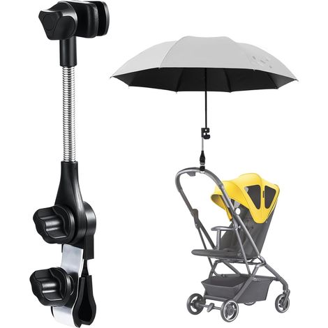 Support de parapluie réglable pour déambulateur et poussette, support de parapluie universel avec support de parasol robuste pour fauteuil roulant, chariot de golf, vélo, poussette, chaise (1/5)
