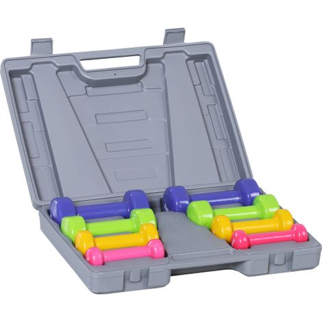 Set di manubri con custodia, 4 paia di manubri, 0,5, 1, 15, 2 kg, portatili per casa e palestra, ferro, plastica, in loco (1/5)