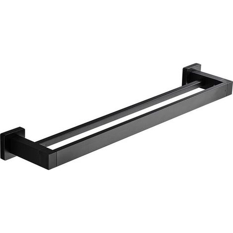Black stainless steel wall-mounted double towel rack – 40cm – Corrosion resistant – Drill installation – Towel holder for bath and kitchen (1/5)