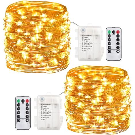 guirnalda de luces, 60 LED naranjas, cable de cobre, control remoto, resistente al agua, para interior/exterior (1/5)