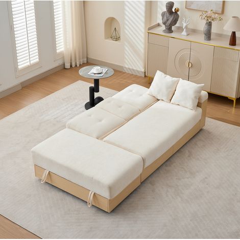 Canapé convertible avec rangement, dossier 3 positions, 217 x 110 x 90 cm, beige HAVRYA (1/5)