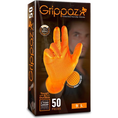 Gants jetables en nitrile taille 9/L – Résistants aux huiles et aux produits chimiques – Lot de 50 pièces – Compatible écran tactile – Grippaz (1/10)