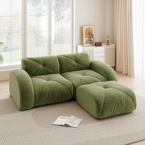 Modulares Chenille-Sofa 204x171x76 cm Grün mit Hocker, platzsparend – MEUBLIV (1/5)