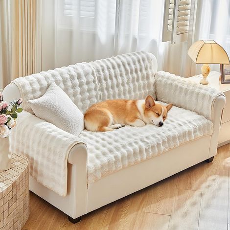 Housse de canapé en peluche lavable - Housse de canapé antidérapante avec dos imperméable 1, 2, 3, 4 places, pour canapé sectionnel, beige, 70 x 70 cm (1/5)