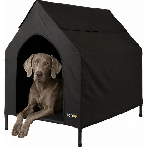 lionto Hundeliege mit Dach, wetterfester Hundeliegeplatz für drinnen & draußen, atmungsaktiv & pflegeleicht, 130x85x113 cm, schwarz