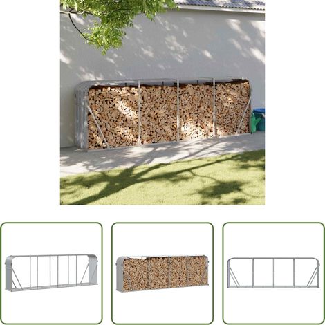 vidaXL Brennholzregal - Holzkorb Hellgrau 300 x 45 x 100 cm Verzinkter Stahl (1/5)