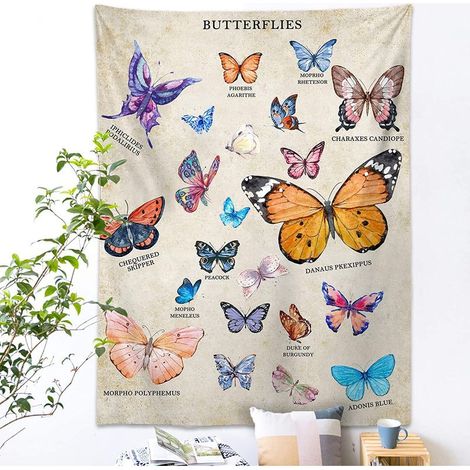 130x150cm Papillons Bohème Mandala Tenture Murale Tapisserie pour la Nature Décorations Couvrelit Courverture pour la Maison Salon Chambre Dortoir Décor (B) (1/4)
