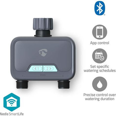 Nedis SmartLife Controllore di Irrigazione Intelligente Grigio 2 Zone