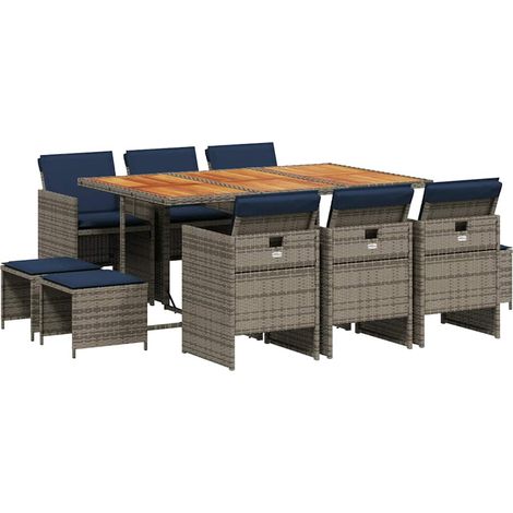 Maison Exclusive - Set da pranzo da giardino da 11 pz con Cuscini Grigio (1/5)